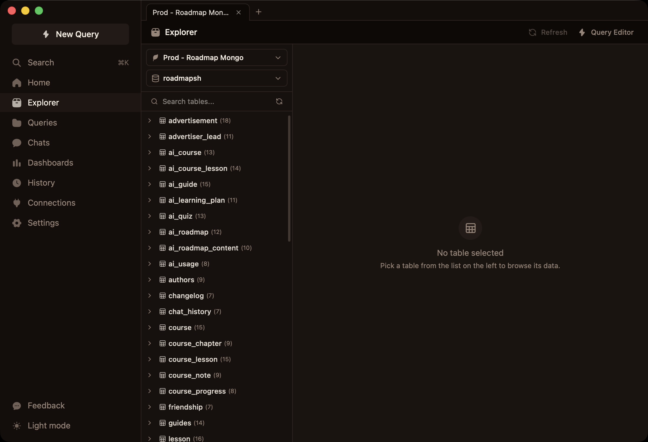 The Tablething app browsing a database